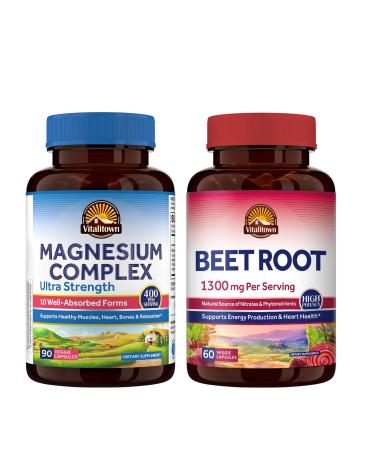 Vitalitown 10 in 1 Magnesium Complex 90 Caps & Vitalitown Organic Beet Root 60 Capsules 1300mg