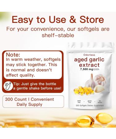 Aged Garlic Extract-300 Count 7500mg Odorless Organic Garlic Capsules Supplement for Heart & Immune Support Vegetarian Non-GMO All-Natural Softgels 2-Year Matured for Antioxidant Wellness - Buy Online on GoSupps.com