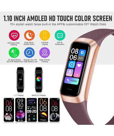 1.10'' AMOLED Fitness Tracker with Heart Rate & Sleep Tracking - 25 Sports Modes - Pedometer for Android & iPhone - Bordeaux - Buy Online on GoSupps.com