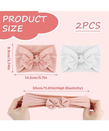 2 PCS Baby Headbands for Newborn Girl Toddler with Adorable Bows - Soft Hairbands for Daily Wear & Special Occasions (Pink/White) - Buy Online on GoSupps.com