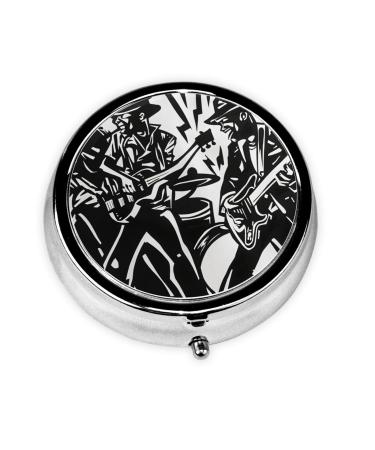 Play Jazz Music Portable Metal Pill Box Round Mini 3-Compartment Plastic Insert hinged Fastening Design Suitable for Small Pills Must-Have for Travel