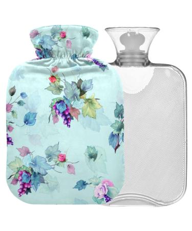 NAANLE hot water bottle with lid grape flowers Transparent hot water bottle heat bottle for back pain relief handfoot warmer neck hot and cold therapy 1l