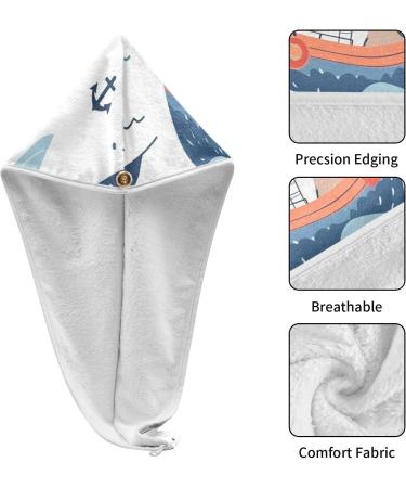 Boats Waves Hair Towel 2 Pack - Super Absorbent Quick Dry Hair Turbans for Women & Girls | Ideal Hair Drying Towel with Button Wrap - Buy Online on GoSupps.com