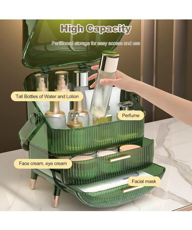 Galat e Retro Series 180 Rotatable Wearable Makeup Organizer | Dust-Tight Cosmetic Storage Box with 2 Drawers & Handle - Retro Green - Buy Online on GoSupps.com