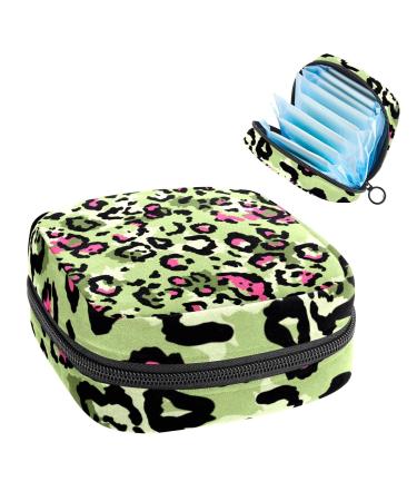 Green Pink Leopard Print Sanitary Napkin Storage Bag Portable Period Kit Bag Pad Pouches for Period Menstrual Cup Bag with Zipper Sanitary Pad Pouch for Women Teen Girls Ladies Color 7
