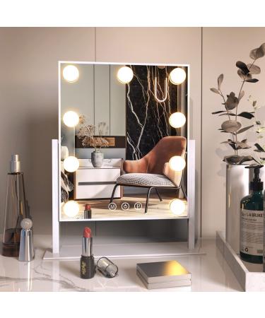 VVSmriti Vanity Mirror with Lights Makeup Mirror with with 9 LED Lights Smart Touch Control 3 Colors Light 360 Rotation (White) 9 Lights