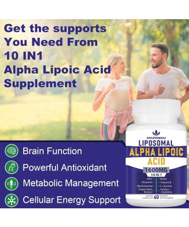 Buy Liposomal Alpha Lipoic Acid 1600mg - Antioxidant Health & Energy Supplement - Gluten Free & Non-GMO - 120 Capsules - Buy Online on GoSupps.com