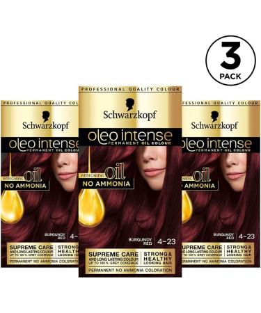 Schwarzkopf Oleo Intense Red Hair Dye 3-Pack Permanent Oil Colour No Ammonia Covers Greys Burgundy Red 4-23 Burgundy Red 3 count (Pack of 1) - Buy Online on GoSupps.com