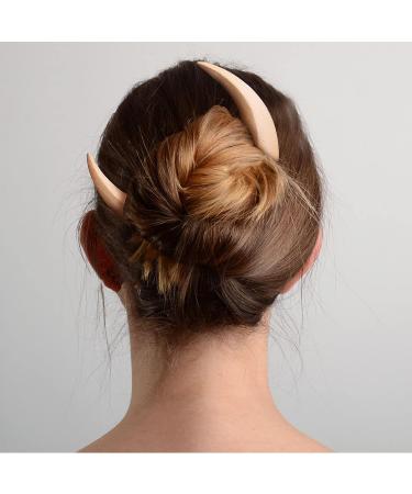 Wooden Moon Hair Stick | Hair Fork Hairpin for Parties | Efficient Hair Holding for Long Thick Hair | Natural Color | Women with Long Hair - Buy Online on GoSupps.com