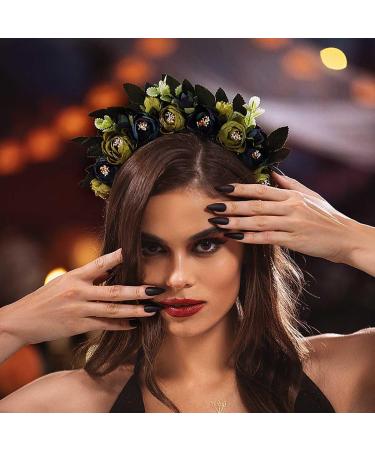 IYOU Flower Headband Floral Dark Blue Headpiece Festival Halloween Hair Accessories for Women and Girls - Buy Online on GoSupps.com