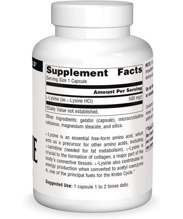 Source Naturals L-Lysine 500 mg - Immune Support - 200 Capsules - Buy Online on GoSupps.com