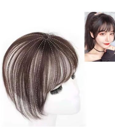 ANGGREK Dark Brown Bangs Hair Clip Lifelike Refine Facial Contour Air Bangs 3D Real Human Hair Bangs Clip in Hair Extensions for Women Girls Daily Wear