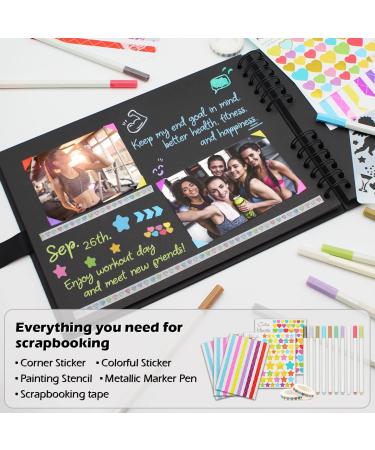 11x8 inch Scrapbook Photo Album, Hardcover Memory Book with 80 Black Craft Paper Pages - DIY Handmade Scrapbooking Kit for Wedding, Anniversary, Graduation, Traveling, Baby Shower - Black - Buy Online on GoSupps.com
