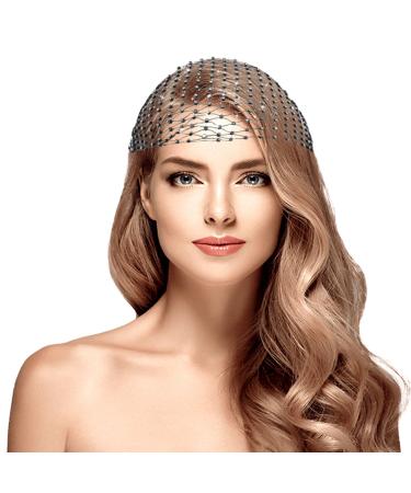 Rhinestone Head Scarf Black Crystal Mesh Headband Elastic Wide Head Wraps Diamond Sparkly Headpiece Party Nightclub Costume Hair Accessories for Women Girls