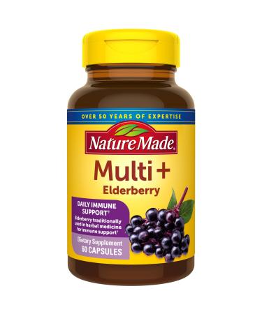 Nature Made Multi + Elderberry Capsules Multivitamin for Women and Men for Daily Immune Support Multivitamin for Men and Women One Per Day Men and Womens Vitamins 60 Count
