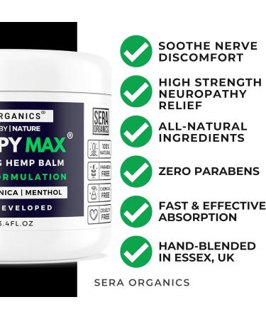 Neuropy Maximum Strength | Neuropathy Cream Balm Treatment with Turmeric Menthol & Arnica Doctor - All Natural Relief for Feet Hands Legs Toes (100g) Handcrafted in The UK - by Sera Organics - Buy Online on GoSupps.com