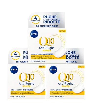 NIVEA Nivea Q10 Power Anti-Wrinkle Firming Day Cream SPF15 Anti-Aging 24 Hours Hydration with Creatine and Coenzyme Q10-3 x 50ml Jars