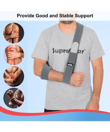 Supregear Adjustable Lightweight Arm Sling | Comfortable Shoulder Immobilizer for Injured Arm, Hand, Elbow | Breathable Medical Support - 180cm (Dark Grey) - Buy Online on GoSupps.com