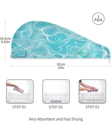 Teal Waves Hair Towel 2 Pack | Super Absorbent Quick Dry Hair Turbans for Women & Girls - Buy Online on GoSupps.com