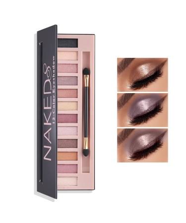 LZYLLS 12 Shades Nude Matte Eyeshadow Palette Shimmer Naked Eyeshadow Palette Eye Shadow Palette Natural Flash Waterproof Durable Smoked Professional Makeup Palette With Brush(Pearl)