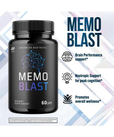Memo Blast Capsules Official MemoBlast Supplement Pills with All Natural Ingredients Advanced Memo Blast Optimal Brain Health & Wellness Support with Premium Vitamins for Women & Men (60 Capsules) - Buy Online on GoSupps.com