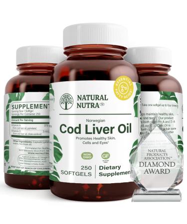 Natural Nutra Norwegian Cod Liver Oil Supplement Helps to Maintain Skin Helps Maintain Body Density Eye Health & Nerve Function Promotes Dental Health Supports Cardiovascular Health 250 Softgels 250 Count (Pack of 1)