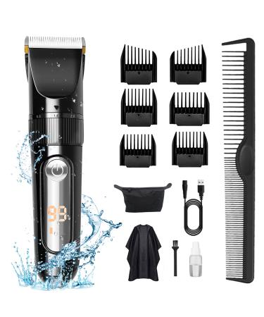 BOMPOW Hair Cutting Kit Electric Hair Clippers Hair Trimmer Barber Kit with Adjustable Speeds 6 Guide Combs Black