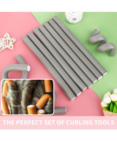 Elcoho 40-Piece Flexible Curling Rods Set for Short, Medium, and Long Hair - No Heat Hair Rollers with 2 Comb, Satin Bonnet, and Cosmetic Bag - 9.45 x 0.71 Inch Gray - Buy Online on GoSupps.com