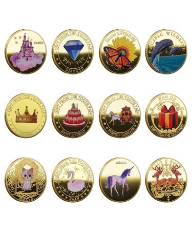 Riisoyu 12 pieces tooth fairy goldtaler with different patterns tooth fairy coins tooth fairy coins colored tooth children gifts souvenir tooth fairy gifts for boys and girls - Buy Online on GoSupps.com