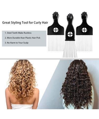 CAREHOOD 3 Pack Metal Hair Pick Set for Curly Hair - Wide Tooth Afro Pick for Men and Women - Hair Styling Tool for Wig, Braid, and Detangling - Buy Online on GoSupps.com