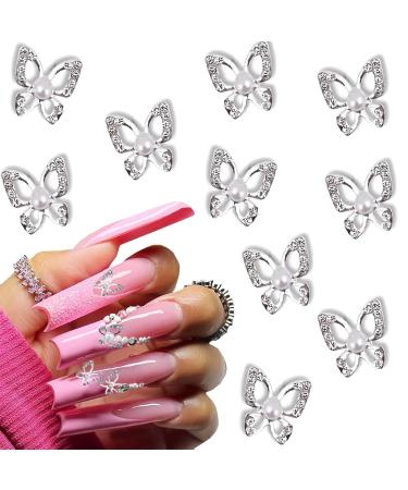 Sjbautyo 20 piece of alloy butterfly nail charms alloy butterfly nail for nail art decorations DIY craft accessories (silver)