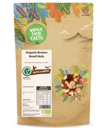 Wholefood Earth Organic Broken Brazil Nuts 1KG | Raw | GMO Free | Vegan | Source of Fibre | Certified Organic Organic 1kg