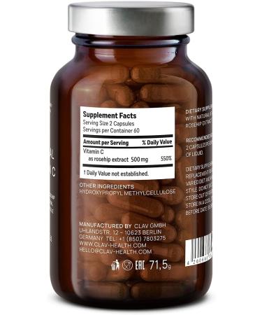 High Strength Rosehip Extract Vitamin C 500mg - 120 Capsules, Immune Support & Energy Booster, Vegan Certified - Made in Germany - Buy Online on GoSupps.com