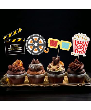 Movie Night Cupcake Toppers Cake Decorations Theater Cupcake Toppers for Happy Birthday Movie Night Party Supplies Film Theme Birthday Party Baby Shower Supplies Set of 24