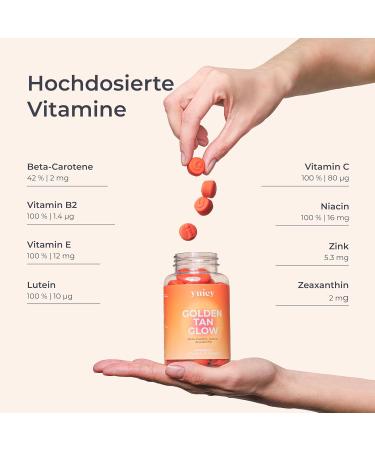 Yuicy Golden Tan Glow Beta-Carotene Gummy Bears | High-Dose Skin Vitamins for Long-Lasting Tan & Healthy Skin | Vegan | 180 Soft Gums - Triple Pack | Made in Germany - Buy Online on GoSupps.com