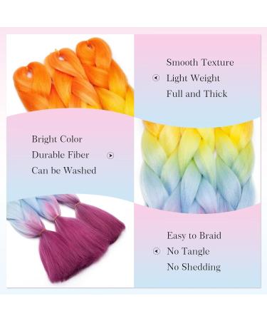 Tess Braids Extensions - Jumbo Kanekalon 60 cm Ombre Hair Braids (5 Pack) - Blue Orange Red - Perfect for Box Braids & Hair Extensions - Buy Online on GoSupps.com