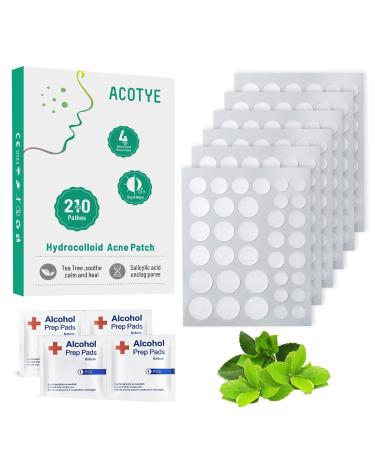Acotye Pimple Patches 210PCS Acne Patches with Tea Tree Oil, 0.7% Salicylic Acid and Niacinamide, Blemish Spot, Invisible Spot Patches, 4 Sizes 8mm, 10mm, 12mm,14mm