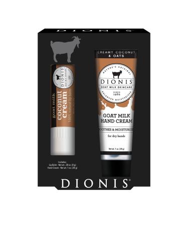 Dionis - Goat Milk Skincare Scented Hand Cream & Lip Balm Set (1 oz and .28 oz) - Made in the USA - Cruelty-free and Paraben-free (Creamy Coconut & Oats) - Buy Online on GoSupps.com