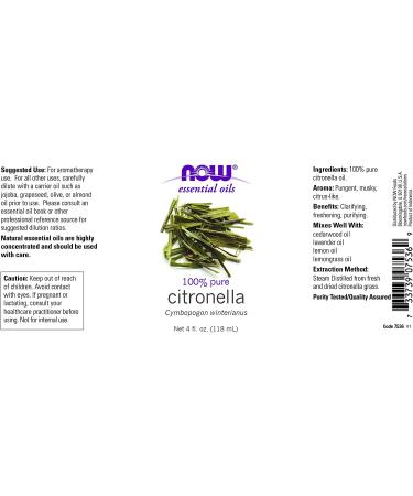 Now Foods Citronella Essential Oil 4 fl oz | Natural Bug Repellent & Aromatherapy - Buy Online on GoSupps.com