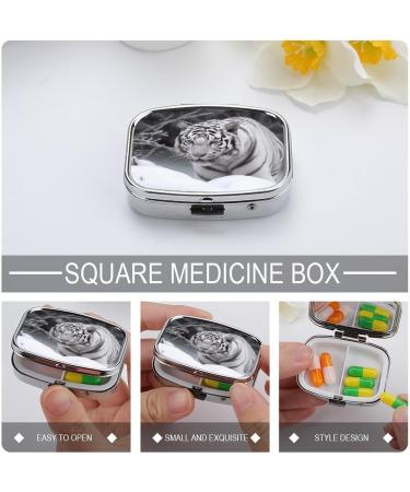 White Tiger in Snow Print Pill Box | 2 Compartment Portable Medicine Organizer | Decorative Metal Pill Case for Travel - Buy Online on GoSupps.com