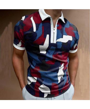 Men's Collar Casual Camouflage Sleeve Zipper Splice Shirt Blouse Turn Down Polos Men's Blouse Mens Satin Dress Shirt Club Party Tee Tee Blue 3XL - Buy Online on GoSupps.com