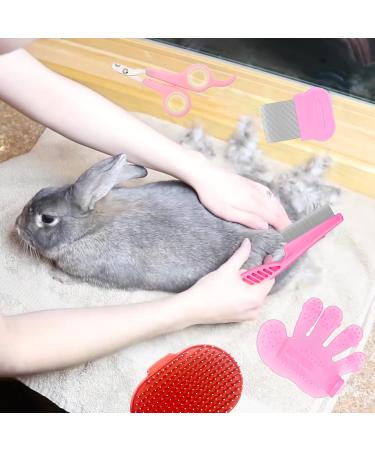 Dxary Rabbit Brush Set - Pet Comb Nail Clippers & Massage Glove for Rabbits Hamsters & Guinea Pigs (Pink) - International Shipping - Buy Online on GoSupps.com