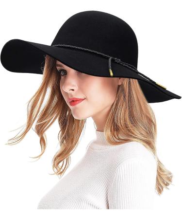 Women's Wide Brim Wool Floppy Hat with Braided Band in Black | Bienvenu - Buy Online on GoSupps.com