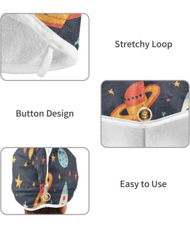 Rocket Planet Spaceship Hair Towel 2 Pack | Super Absorbent Quick Dry Hair Turbans for Women & Girls - Buy Online on GoSupps.com