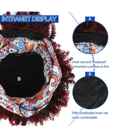 Short Curly Headband Wig for Black Women | Red Head Wrap Afro Kinky Curly Wig | Ombre Burgundy Synthetic Hair Wig with Scarf - Buy Online on GoSupps.com