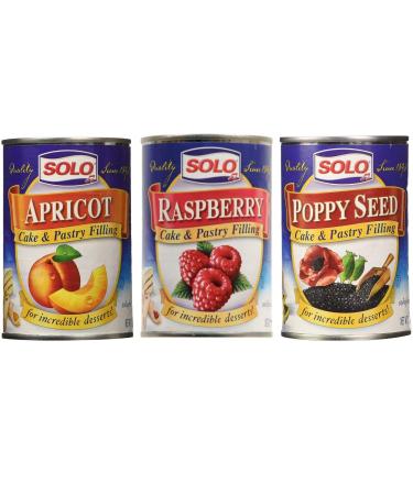 Solo Variety Pack Apricot Raspberry Poppy Cake and Pastry Filling 12 Ounce 3 Pack
