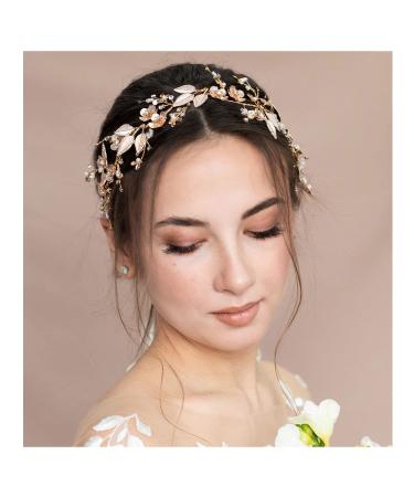 SWEETV Handmade Wedding Headpiece - Flower-Leaf Bridal Headband in Rose Gold | Bride Hair Accessories - Buy Online on GoSupps.com