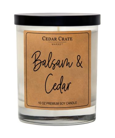 Cedar Crate Market - Balsam + Cedar Candles for Home - Scented Soy Wax Candles Gifts for Women and Men Aromatherapy Candles Infused with Essential Oils - 13.5 oz Clear Jar Made in The USA