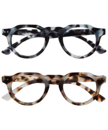 Opulize Rio Reading glasses with blue light filter - flattened frame - ladies & men - spring hinges - B53-1 +3.00 Magnification glossy light brown tortoise - shiny blue tortoise