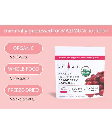 KOYAH - Organic Cranberry Capsules 500 mg Freeze-Dried Whole-Berry Vegan Non-GMO Supports Urinary Tract & Antioxidant Health 60 Capsules - Buy Online on GoSupps.com